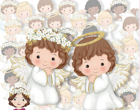 Kit Digital Anjinhos Dourado com Branco