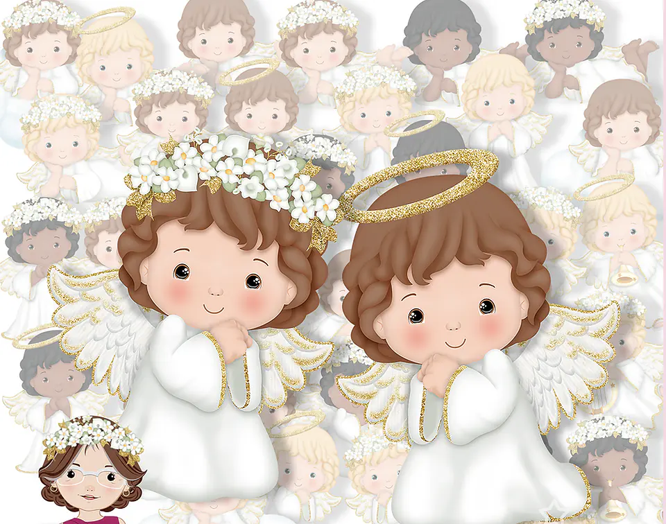 Kit Digital Anjinhos Dourado com Branco 1