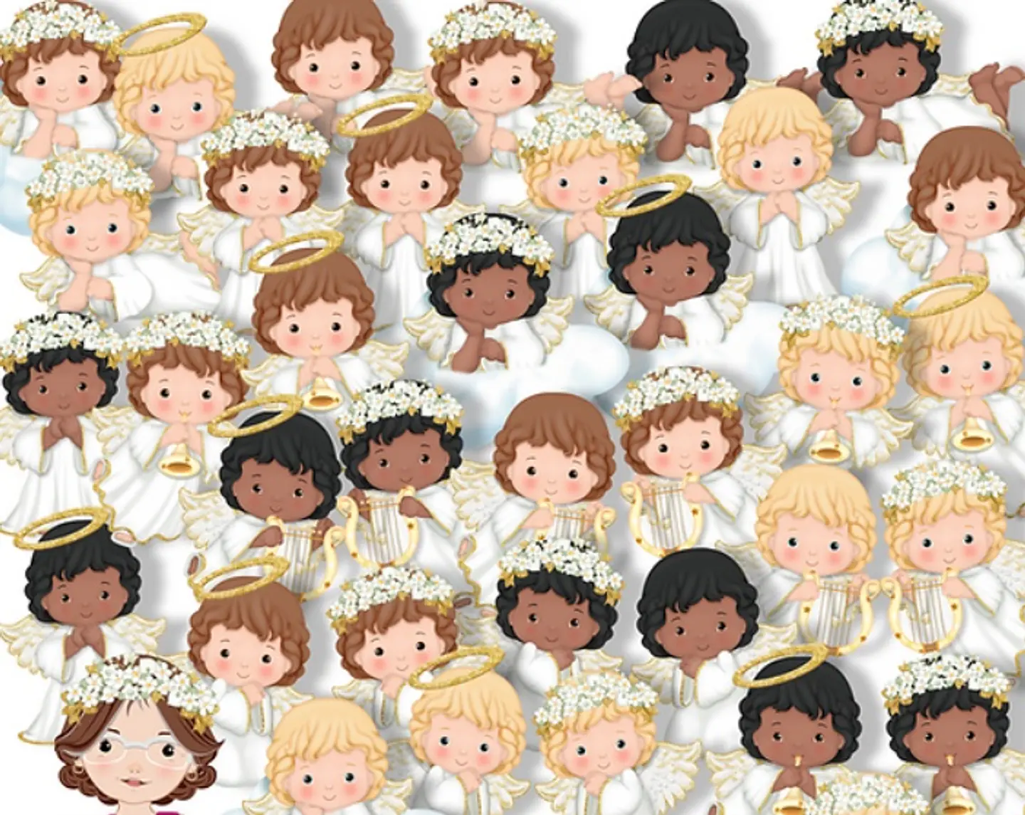 Kit Digital Anjinhos Dourado com Branco 2