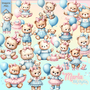 Kit Digital Ursinha Azul e Rosa