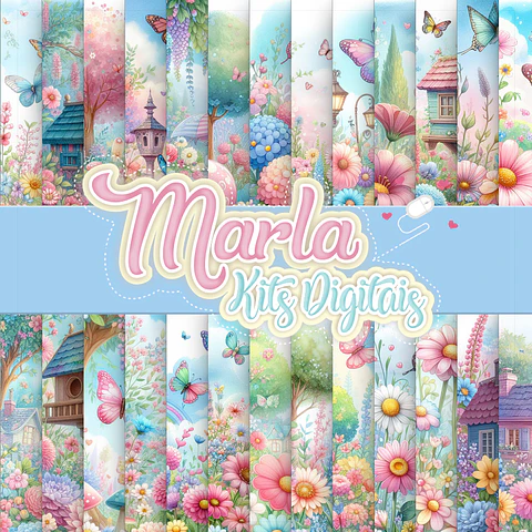 Kit Digitais Paisagens Floral Jardim Encantado das Borboletas