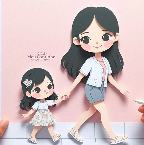 Arquivo Topo de Bolo Mamãe e Menina- EM CAMADAS - MEU CANTINHO