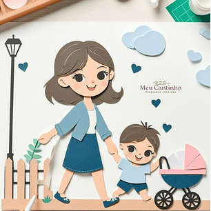 Arquivo Topo de Bolo Mamãe e Menino Empurrando Carrinho - EM CAMADAS - MEU CANTINHO