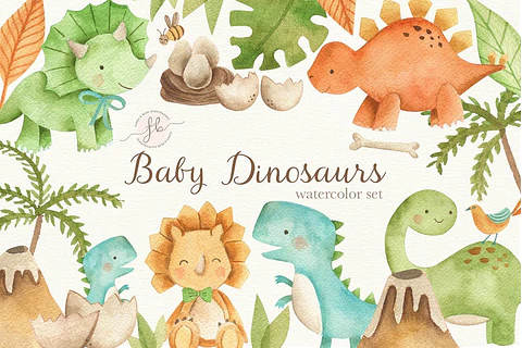 Kit Digital Dinossauros Baby Aquarela