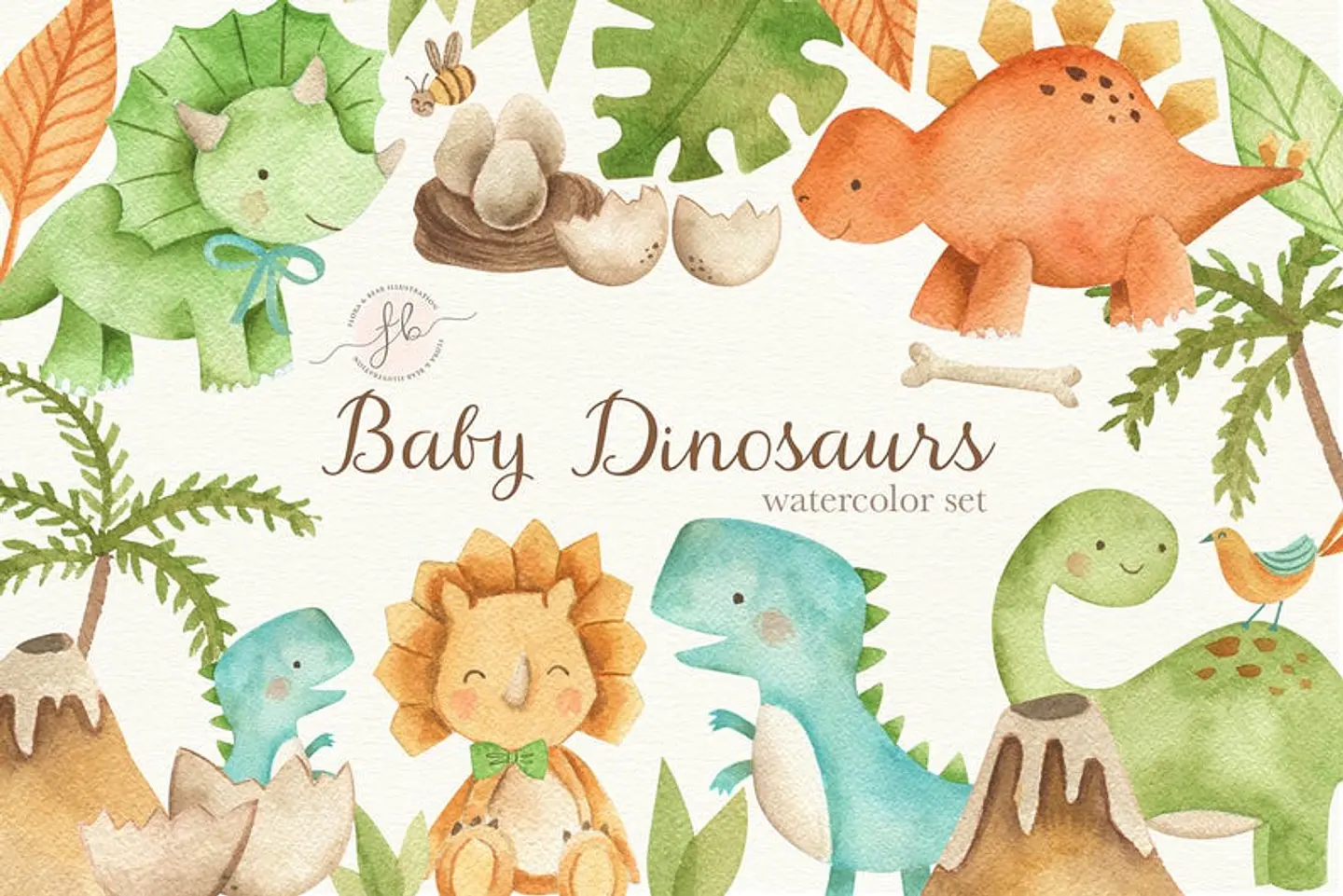 Kit Digital Dinossauros Baby Aquarela 1