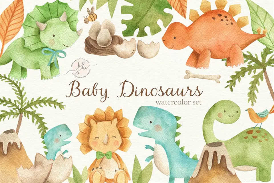 Kit Digital Dinossauros Baby Aquarela 1