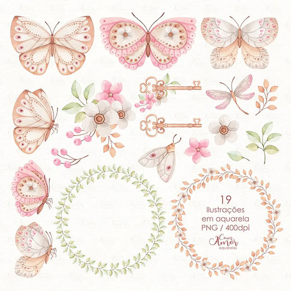 Arquivo Kit Digital Borboletas - Com amor aquarelas 3