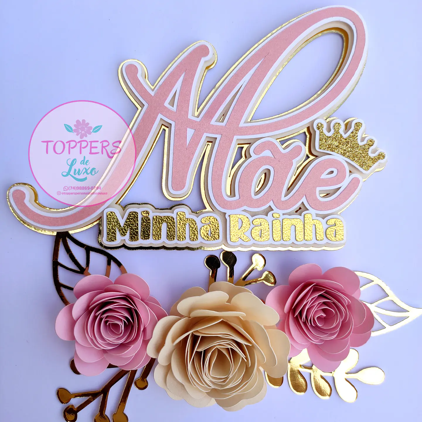 Arquivo Topo de Bolo Mãe Minha Rainha Floral 1