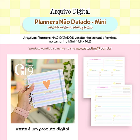 Arquivo Encadernação Planner Não Datado Mini - ESTUDIO G19