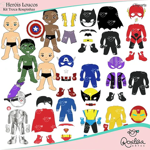 Kit Digital Herois Loucos Troca Roupa - Rosileia