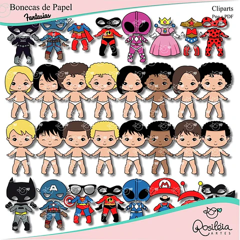 Kit Digital Bonecos Fantasias Troca Roupinhas - Rosileia