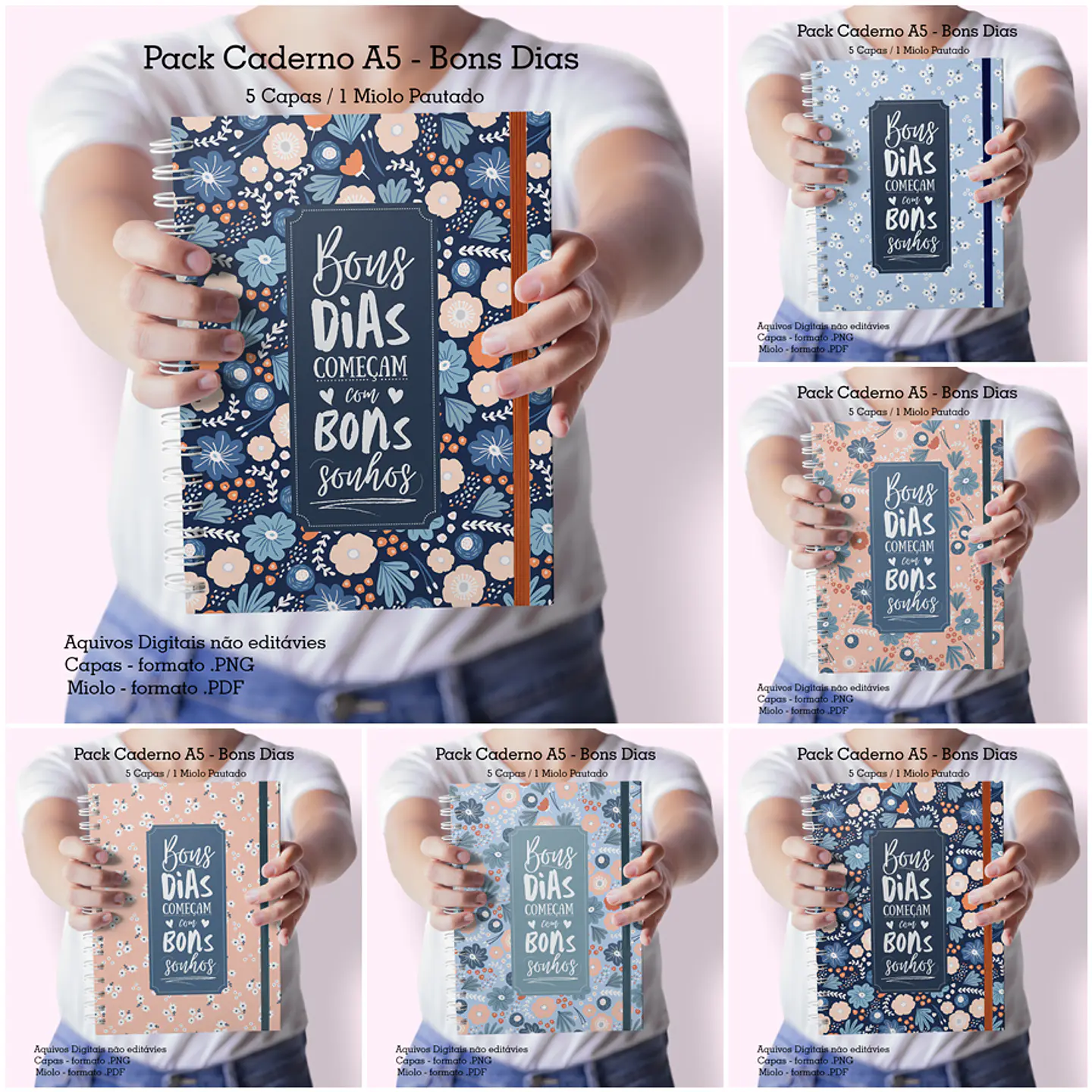 Arquivo Pack Caderno A5 – 5 Capas + 1 Miolo Pautado – Bons Dias - CUTE CORTE 1