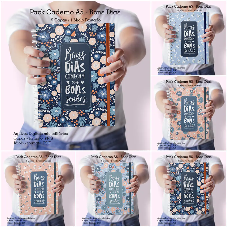 Arquivo Pack Caderno A5 – 5 Capas + 1 Miolo Pautado – Bons Dias - CUTE CORTE 1