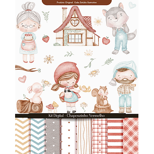 Kit Digital Chapeuzinho Vermelho Aquarela - GABS