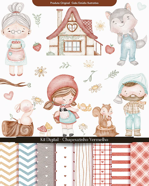 Kit Digital Chapeuzinho Vermelho Aquarela - GABS