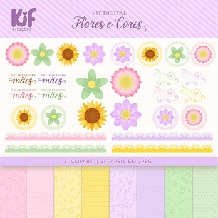 Kit Digital Dia das Mães Cores e Flores - KIF CRIAÇÕES