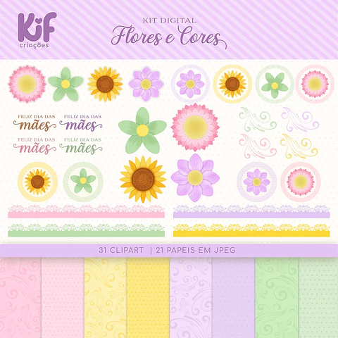 Kit Digital Dia das Mães Cores e Flores - KIF CRIAÇÕES