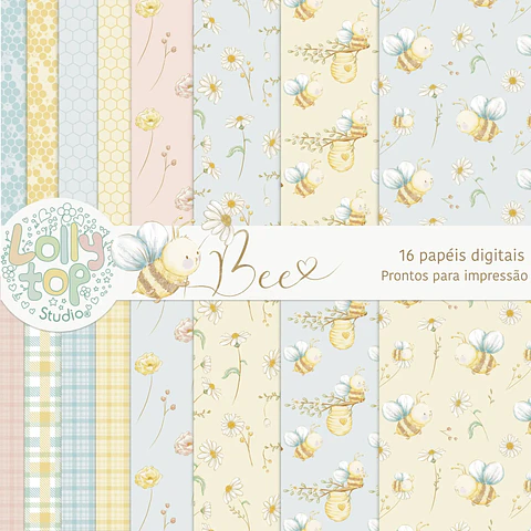 Kit Digital Papéis Bee Abelhinha Aquarela - Lolly top