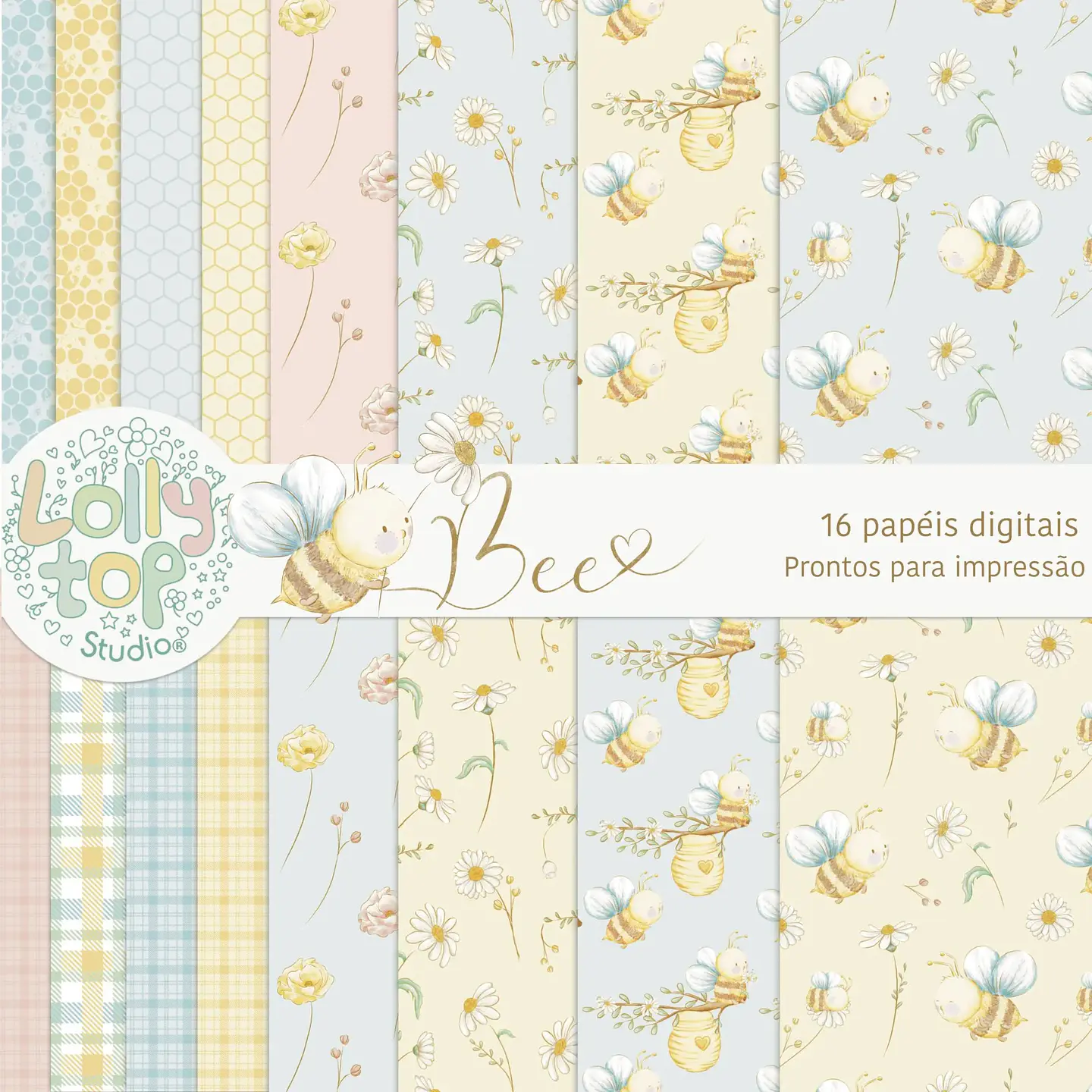 Kit Digital Papéis Bee Abelhinha Aquarela - Lolly top 1