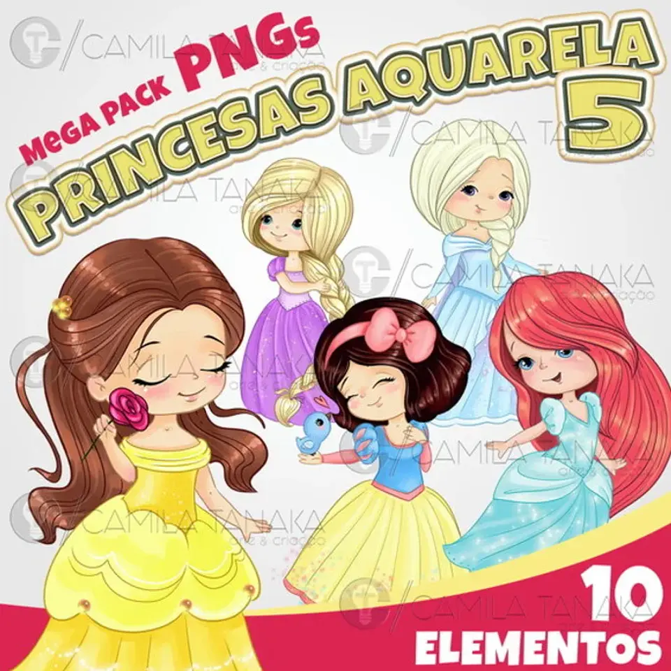 Kit Digital Princesas Aquarela Cute - Camila Tanaka 1