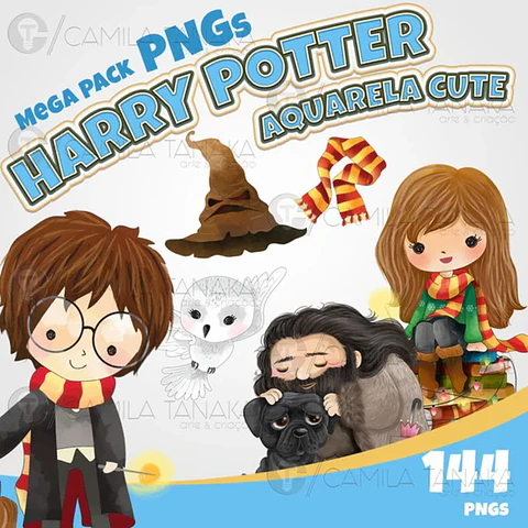 Kit Digital Harry Potter Aquarela Cute - Camila Tanaka
