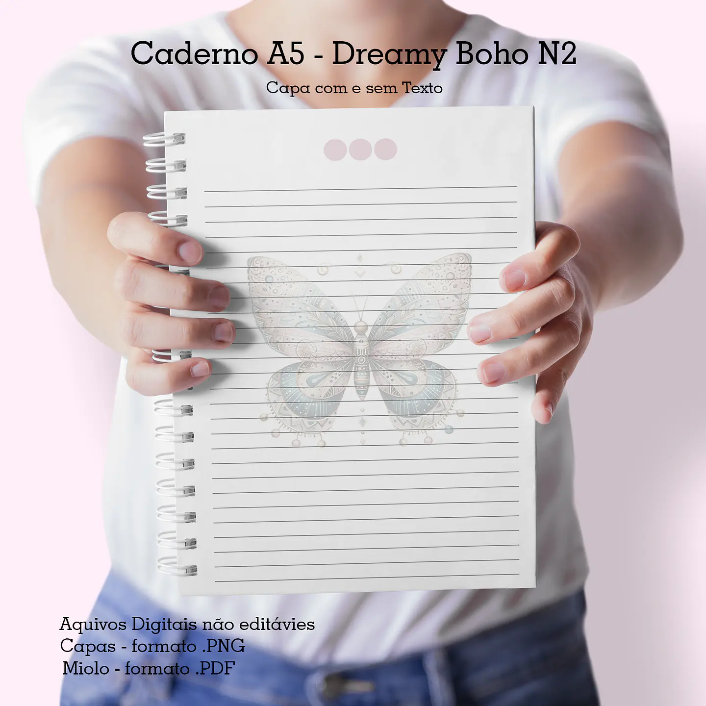 Arquivo Encadernação Borboletas Boho Caderno Pautado A5 + Bloquinho A6 - CUTE CORTE 3