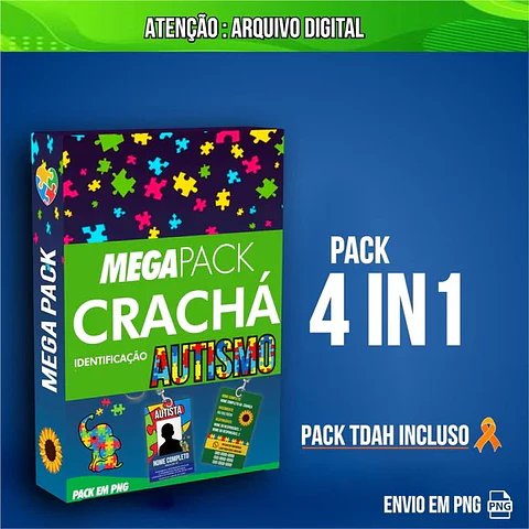Arquivo Crachá Autismo e Tdah Super Pack  - Carica Risos