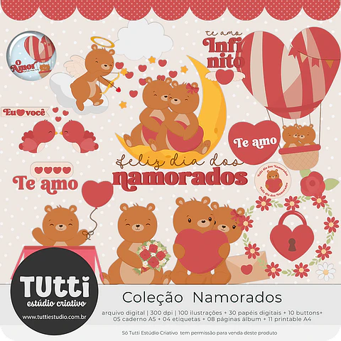 Kit Digital Dia dos Namorados Ursinhos - Estudio Tutti