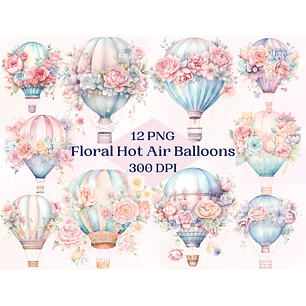 Kit Digital Balões Floral Aquarela 