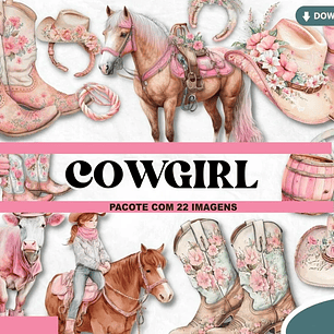 Kit Digital Cowgirl Boiadeira Floral Aquarela