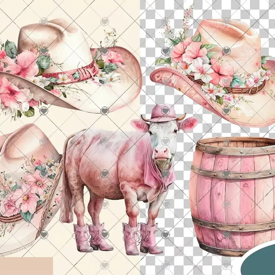 Kit Digital Cowgirl Boiadeira Floral Aquarela 2