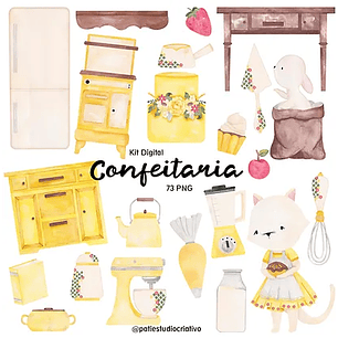 Kit Digital Confeitaria Amarela Aquarela