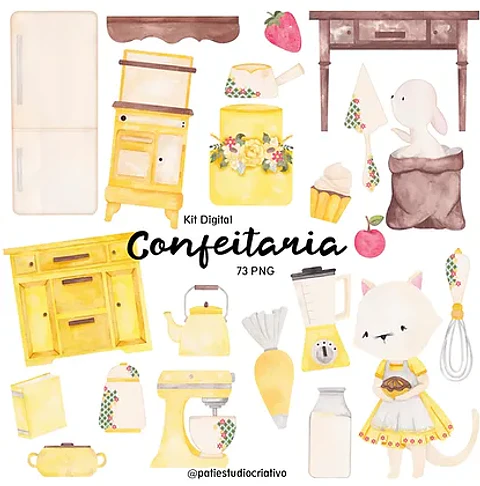 Kit Digital Confeitaria Amarela Aquarela