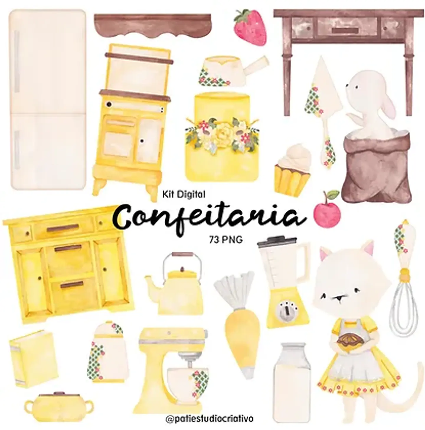 Kit Digital Confeitaria Amarela Aquarela 1