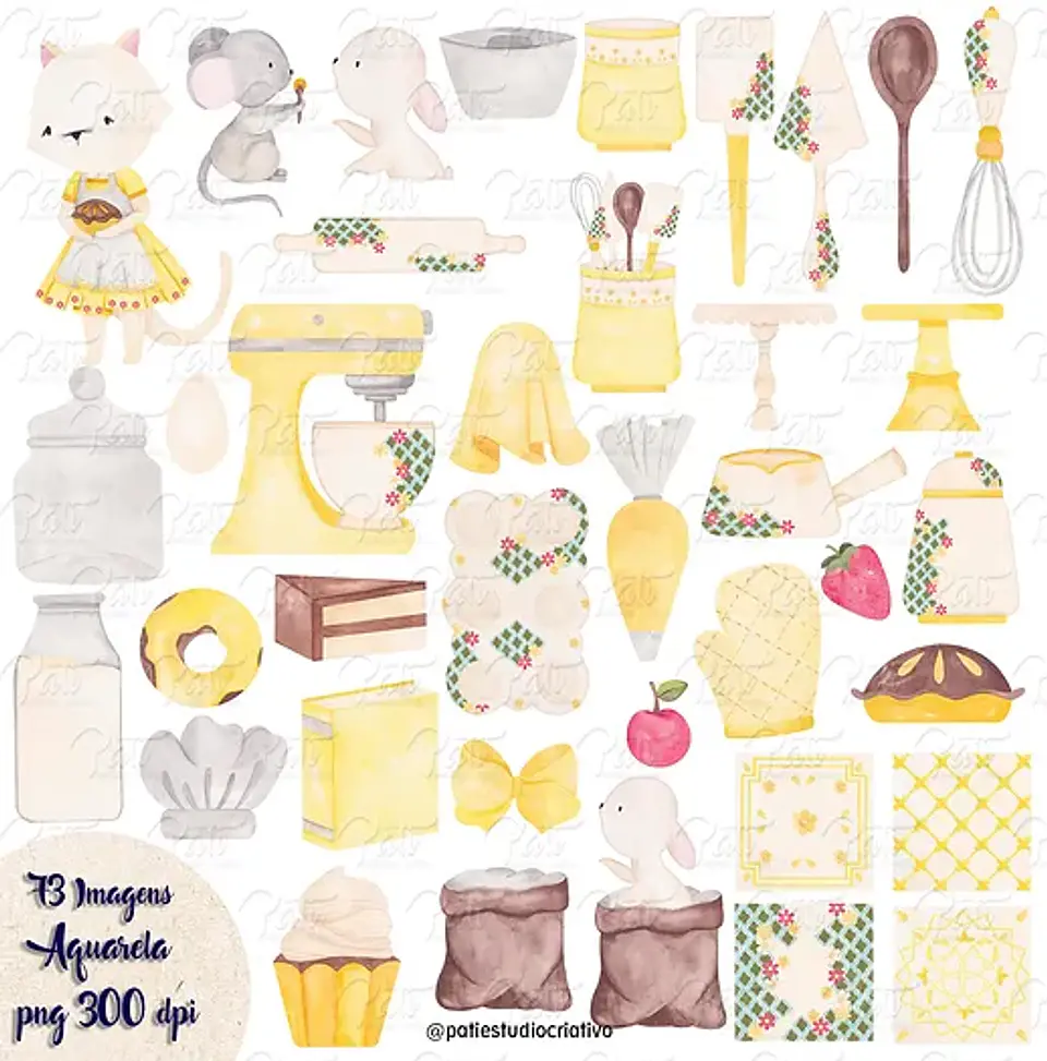 Kit Digital Confeitaria Amarela Aquarela 2