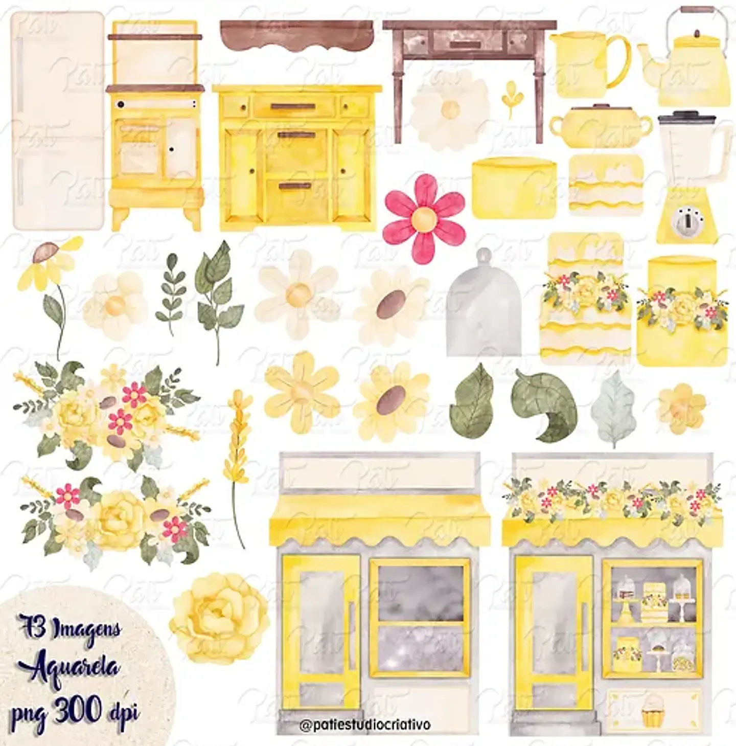 Kit Digital Confeitaria Amarela Aquarela 4