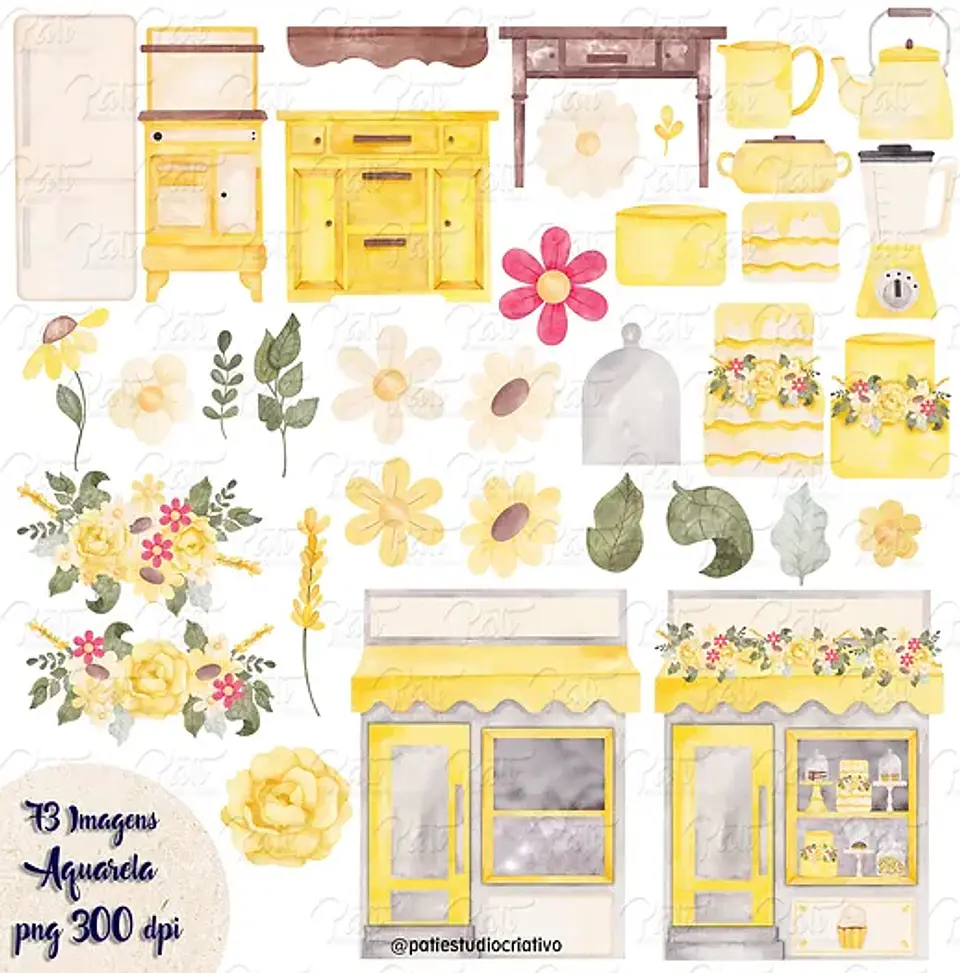 Kit Digital Confeitaria Amarela Aquarela 4