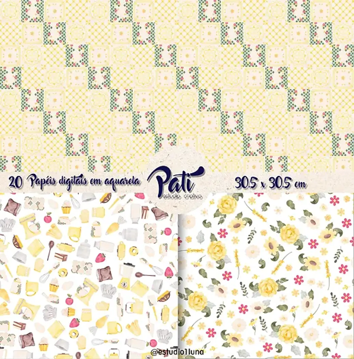 Kit Digital Confeitaria Amarela Aquarela 5