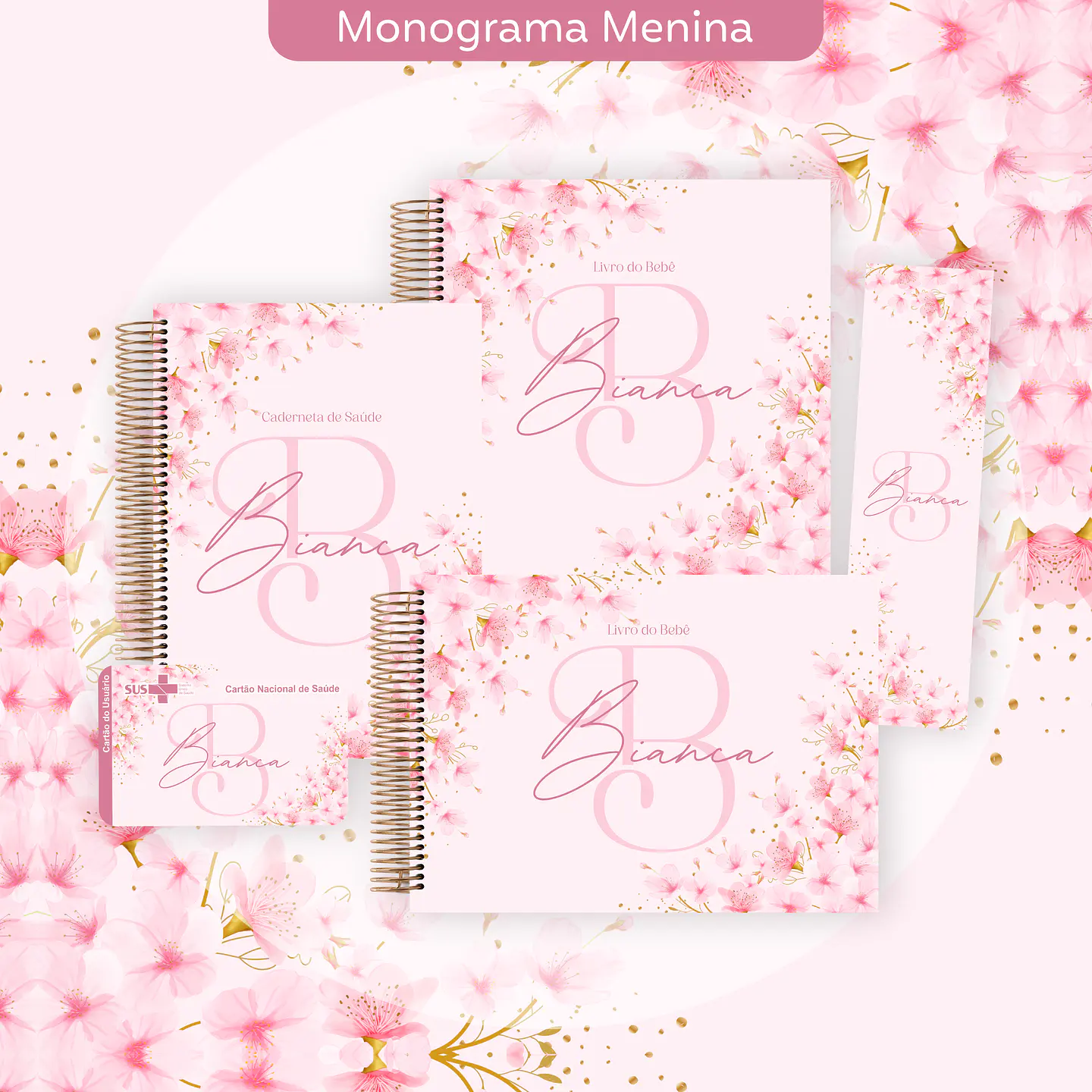 Arquivo Encadernação Baby Monograma Rosa Floral  1