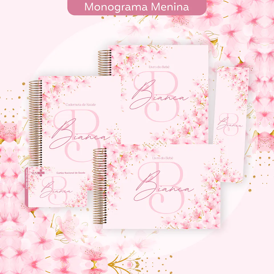 Arquivo Encadernação Baby Monograma Rosa Floral  1