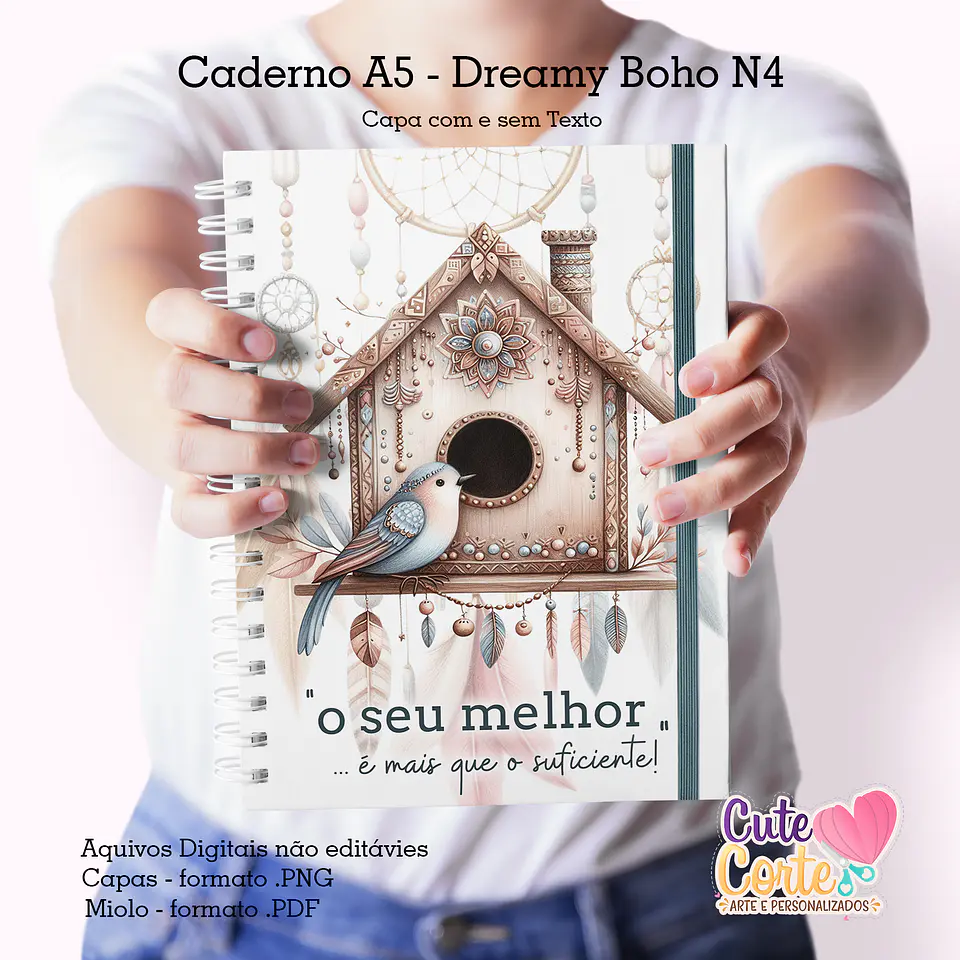 Arquivo Caderno A5 Dreamy Boho  + Bloquinho A6 - CUTE CORTE 1