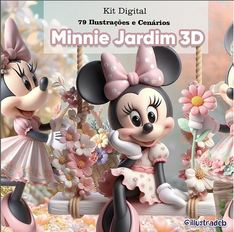 Kit Digital Minnie Jardim 3D - ILLUSTRADEB