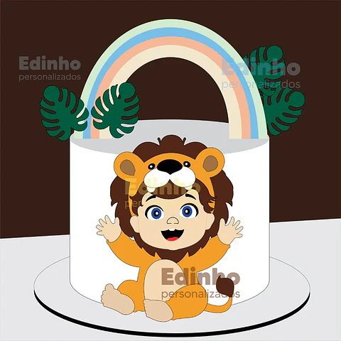 Arquivo Topo de Bolo Fantasia Leãozinho Arco íris - EM CAMADAS