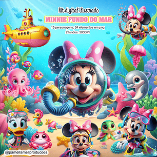 Kit Digital Minnie Fundo do Mar 3D - PAMELLA MELL