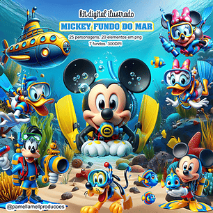 Kit Digital Mickey Fundo do Mar 3D - PAMELLA MELL