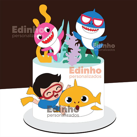 Arquivo Topo de Bolo Baby Shark Bebê Mergulhador - EM CAMADAS