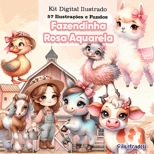 kit Digital Fazendinha Rosa Aquarela - illustradeb