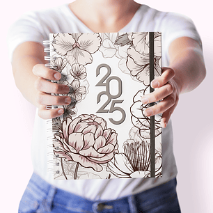 Arquivo Agenda A5 Floral – Datada 2025 – 1 DIA POR PÁGINA e 2 DIAS POR PÁGINA – ELEGANT FLOWERS (4 MIOLOS) - CUTE CORTE