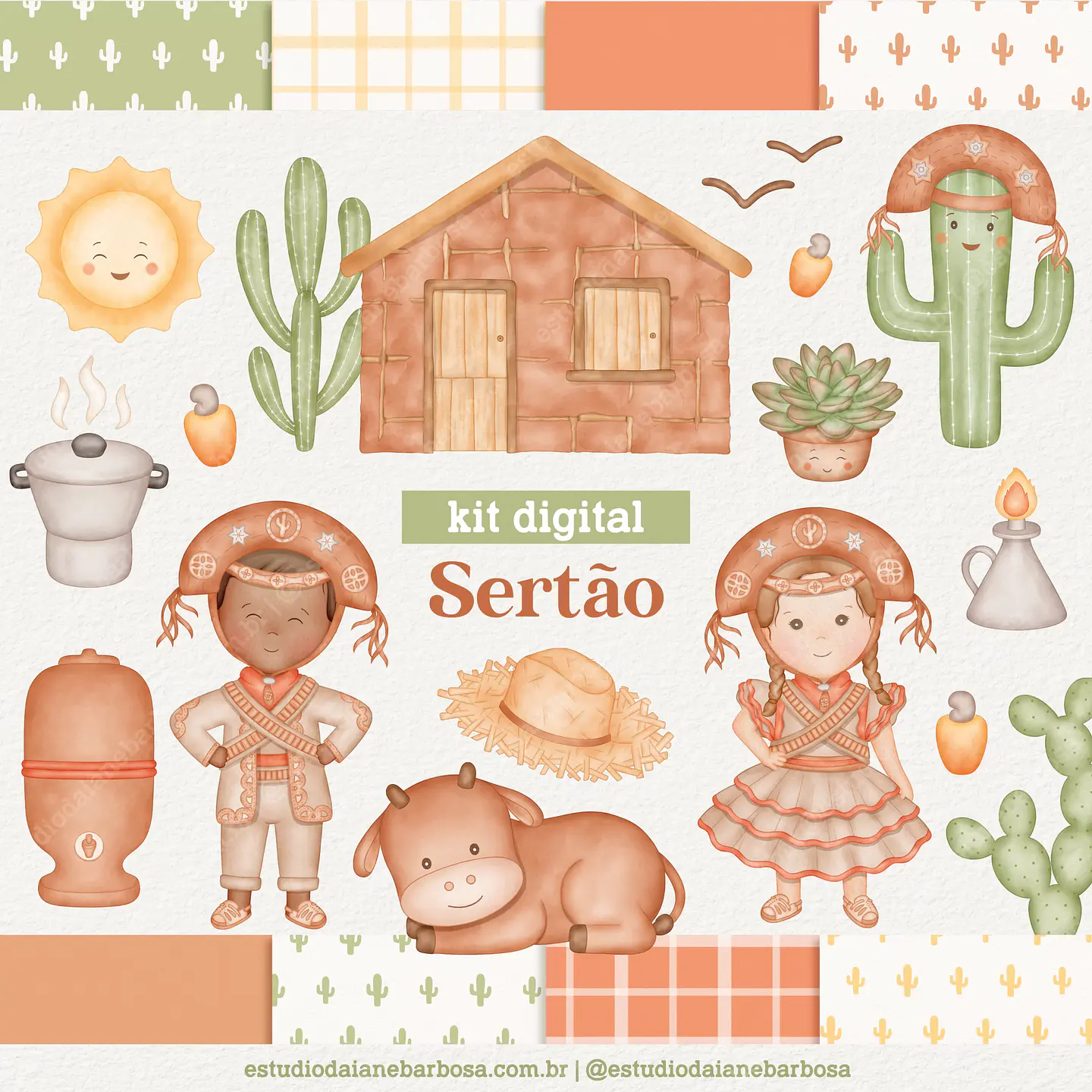 Kit Digital Sertão Aquarela - Estudio Daiane Barbosa 1