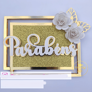 Arquivo Topo de Bolo Parabéns Retangular - TOPPERS DE LUXO